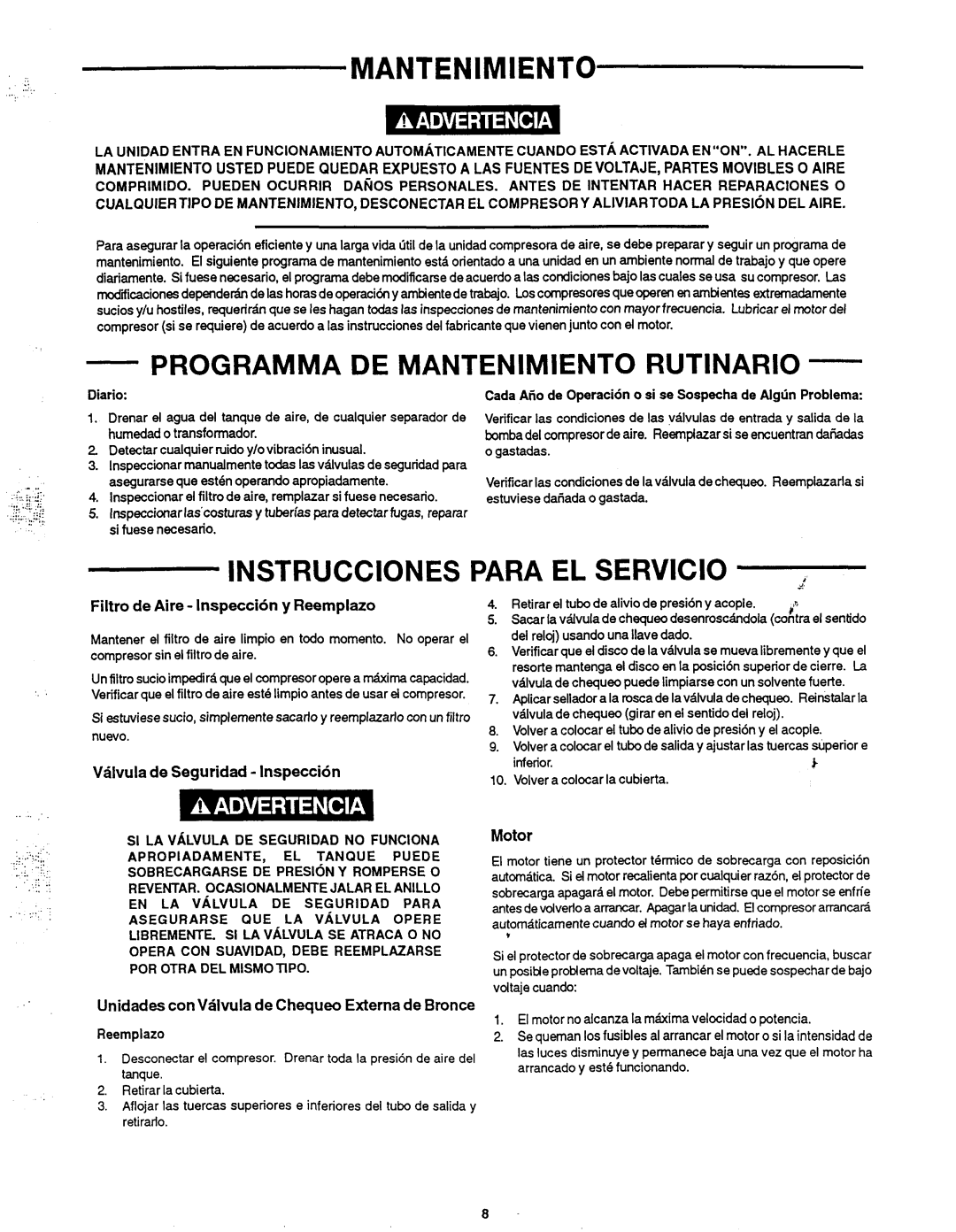 Makita MAC1200 Programma DE Mantenimiento RUTlNARlO, Instrucciones Para EL SERVlClO, Arrancadoy este funcionando 