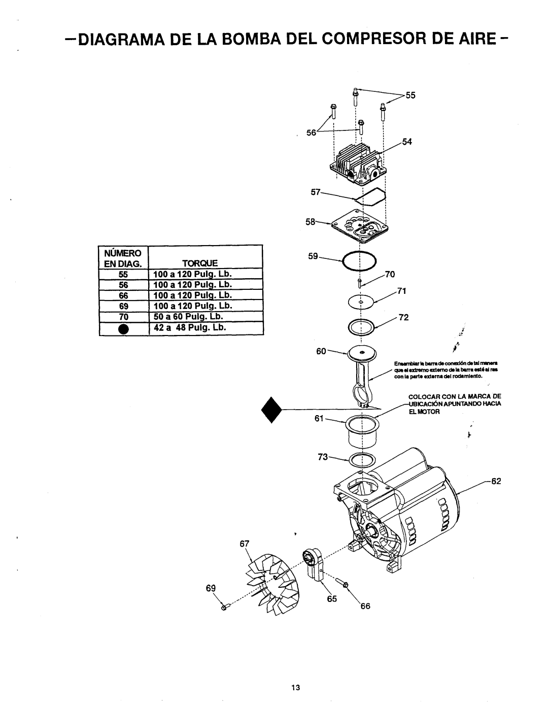 Makita MAC1200 owner manual Diagrama DE LA Bomba DEL Compresor DE AlRE, 42 a 48 Pulg. Lb, EN Diag Torque 