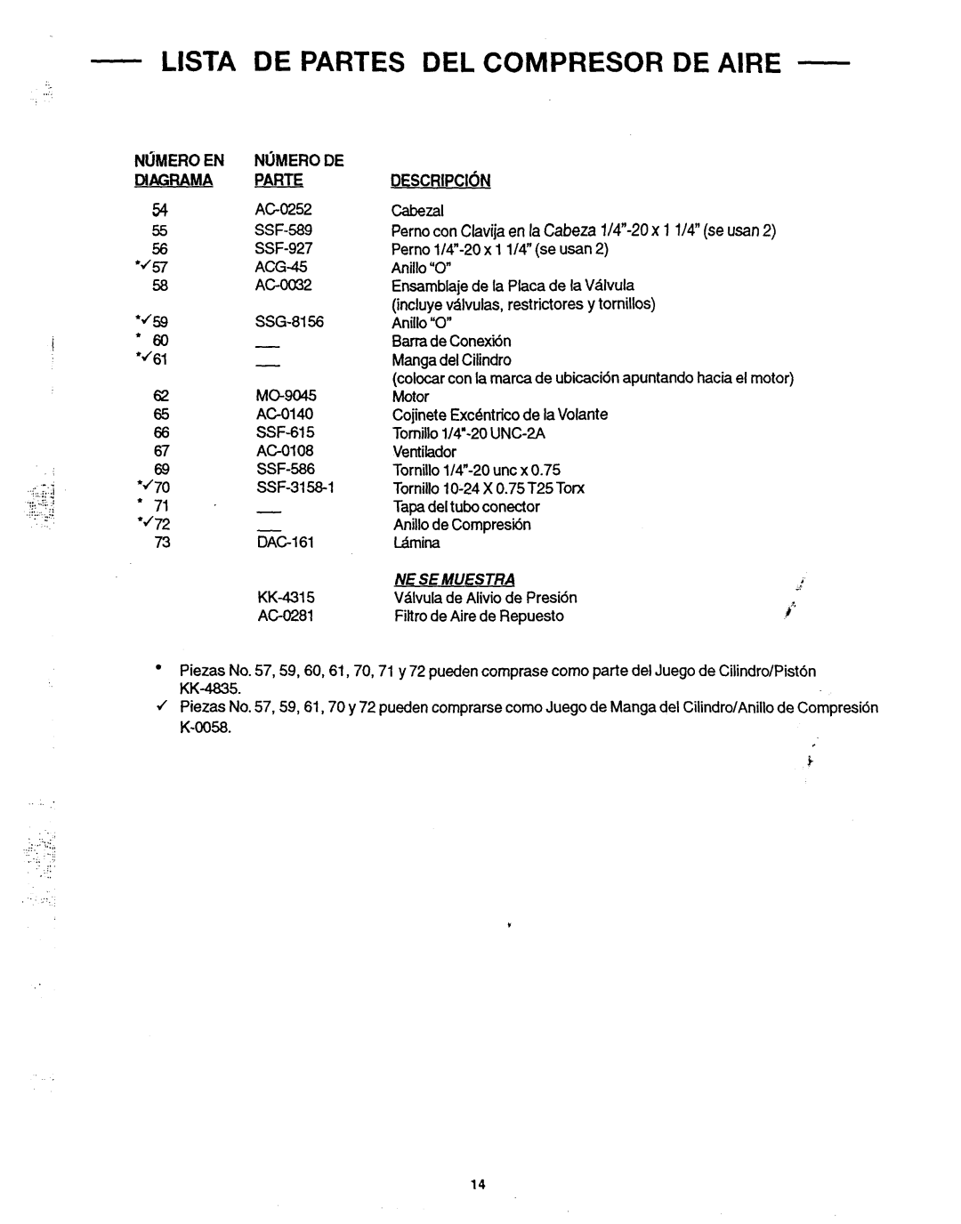 Makita MAC1200 owner manual Descripci~N, Magrama Parte, SSG-8156, 62 MO-9045 65 AGO140, 0058 