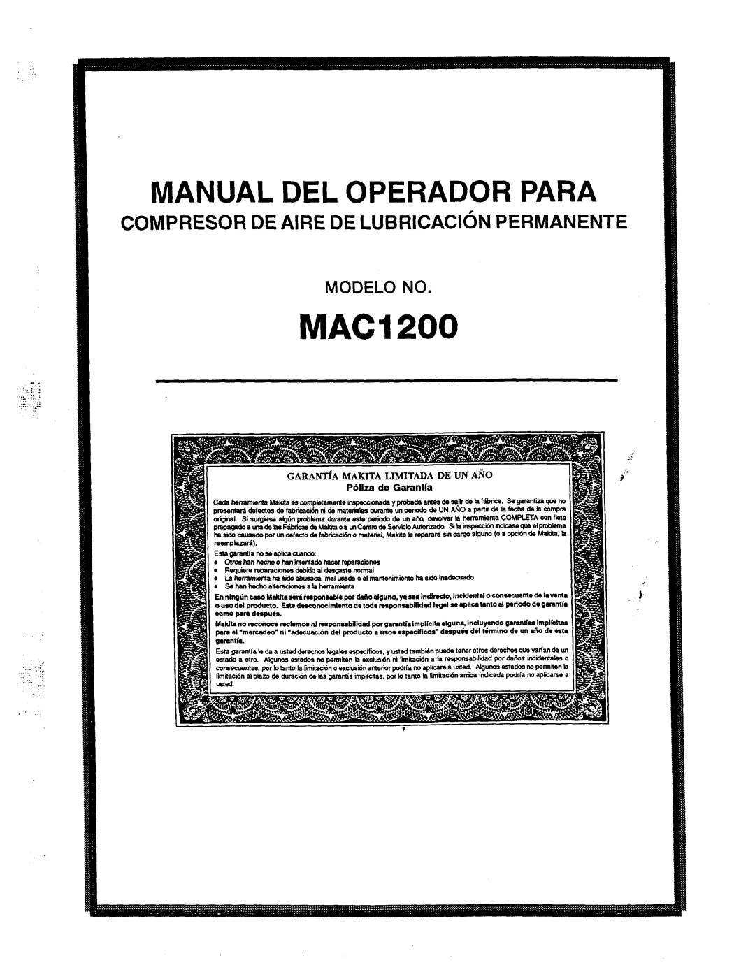 Makita MAC1200 owner manual Compresor DE Aire DE Lubricacion Permanente 