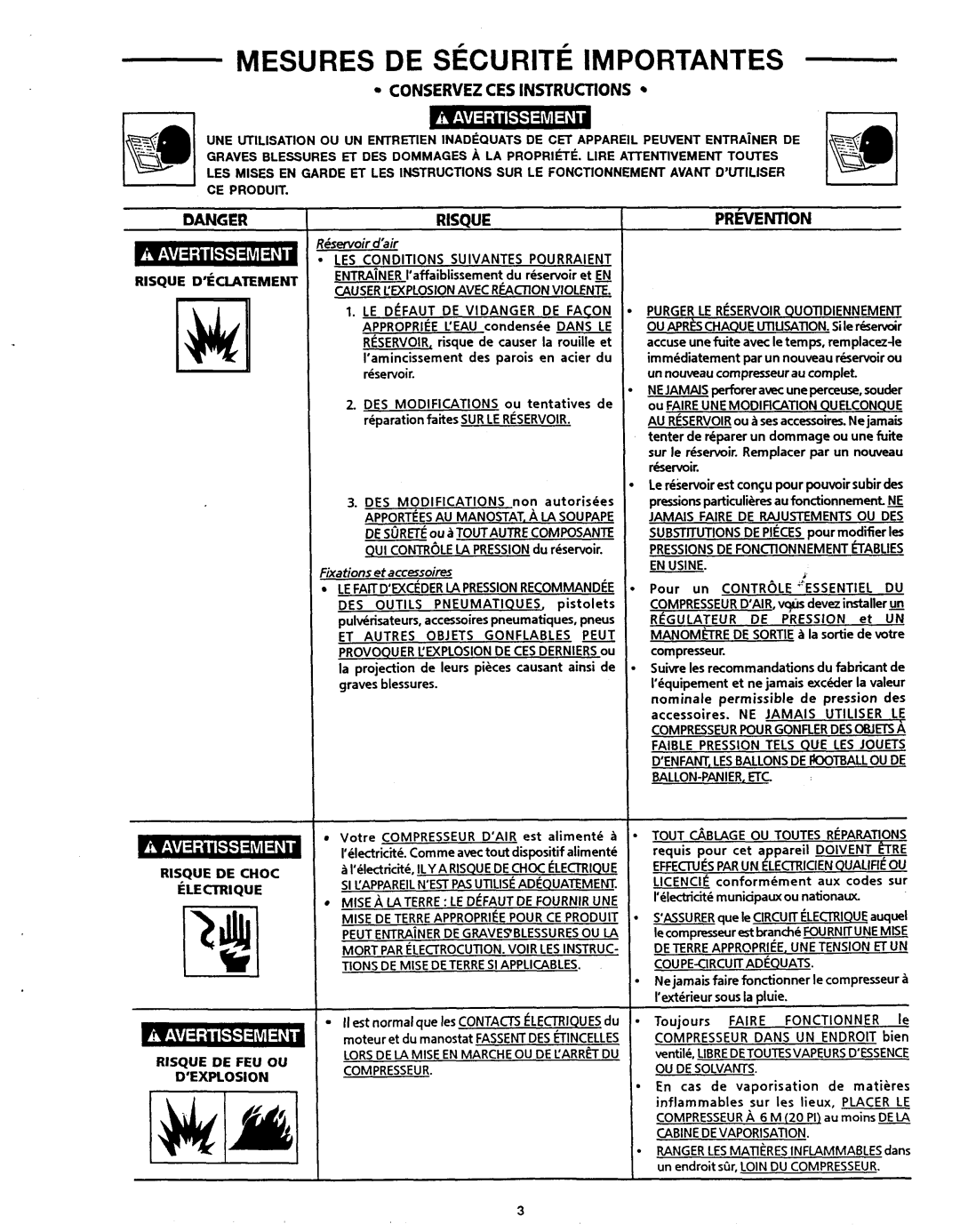 Makita MAC1200 owner manual Mesures DE Securite Importantes, CONSERVE2CES Instructions, Risque Declatement 