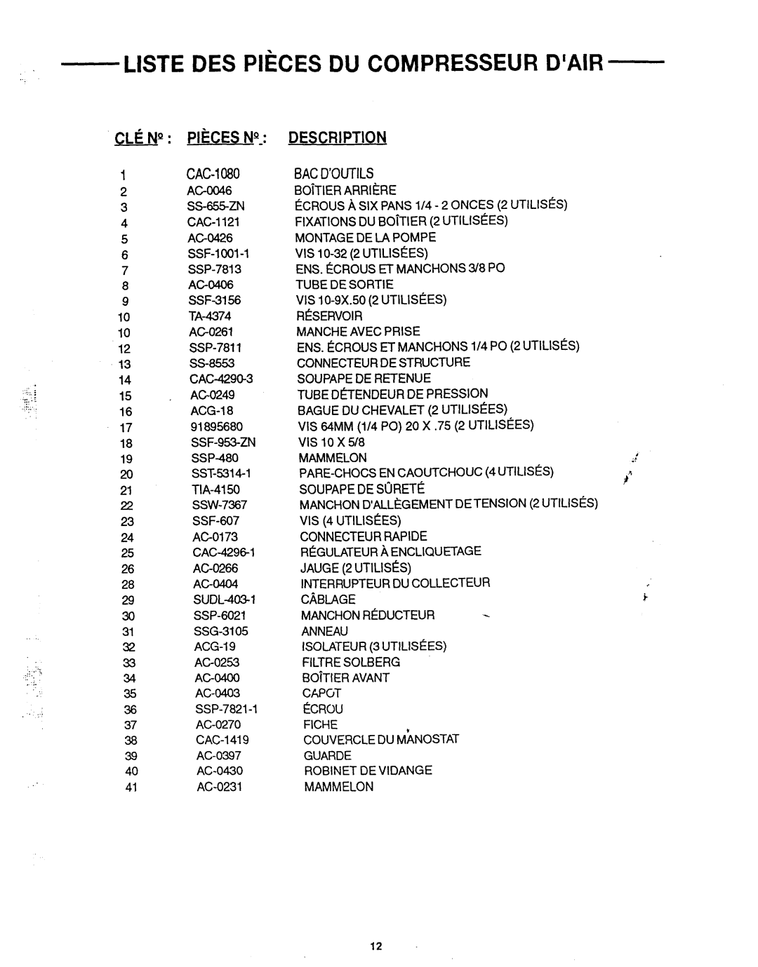 Makita MAC1200 owner manual LlSTE DES Pieces DU Compresseur Dair, Ss-&Zn 
