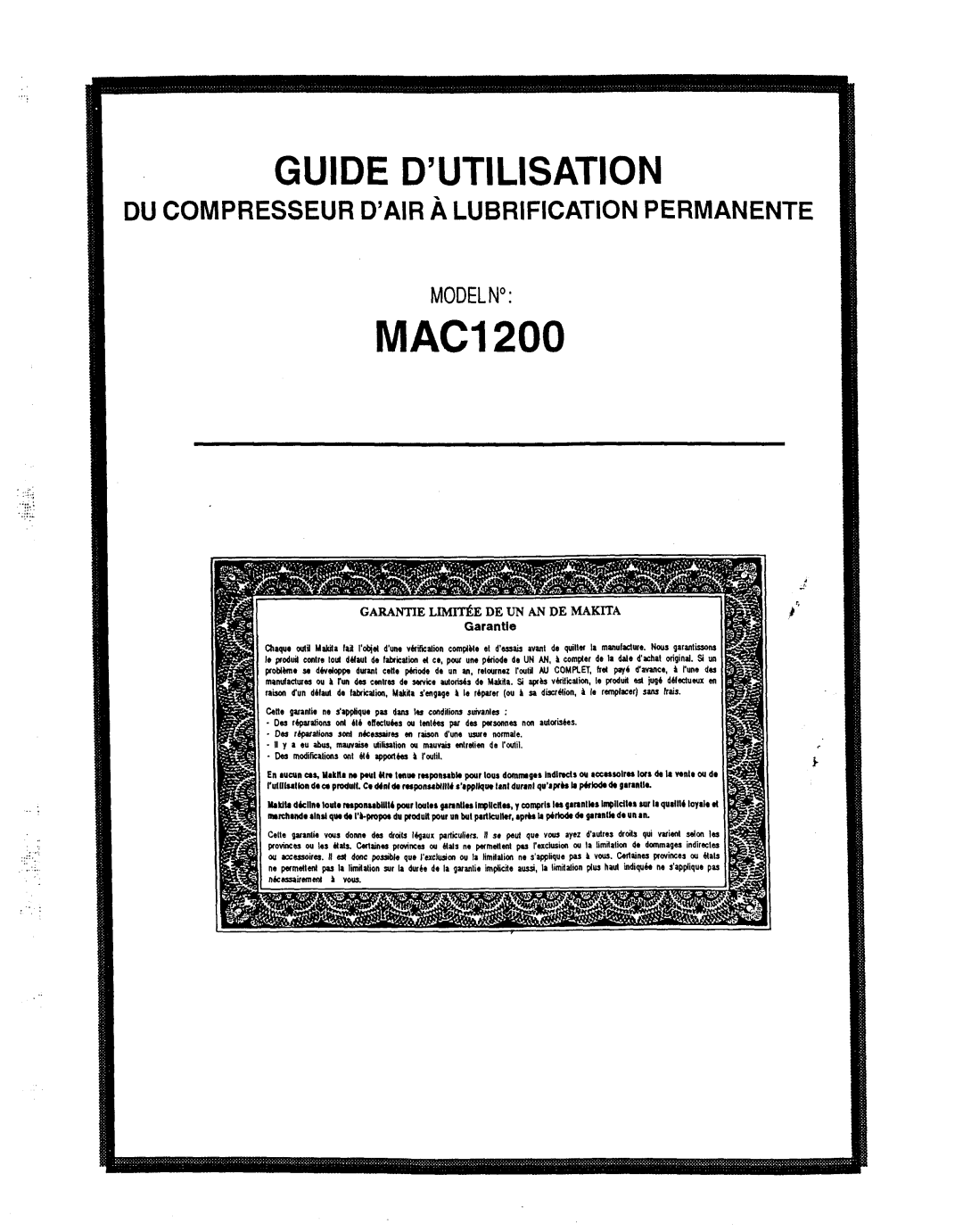 Makita MAC1200 owner manual Guide DUTILlSATlON 