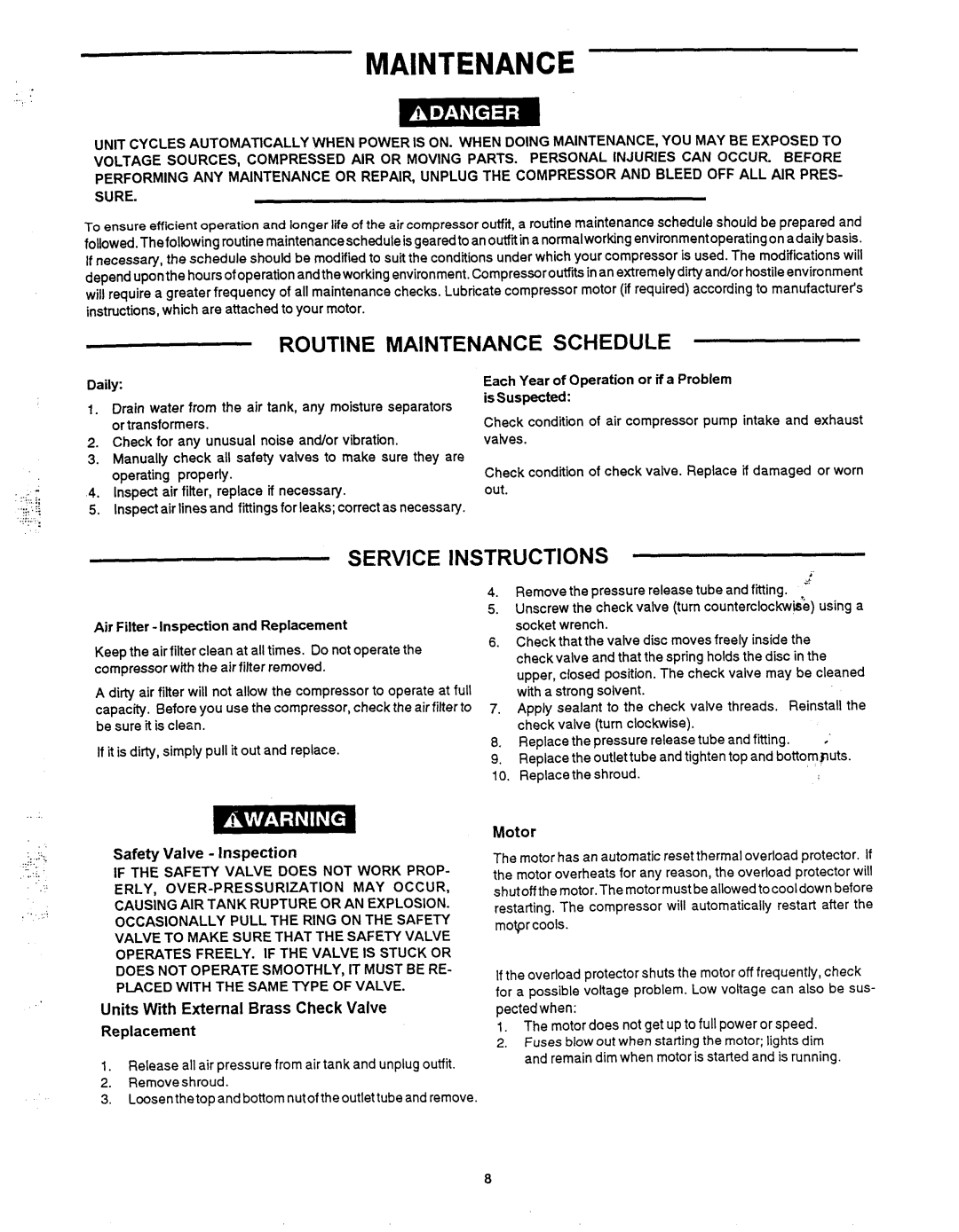 Makita MAC1200 owner manual Maintenance, Units With External Brass Check Valve 