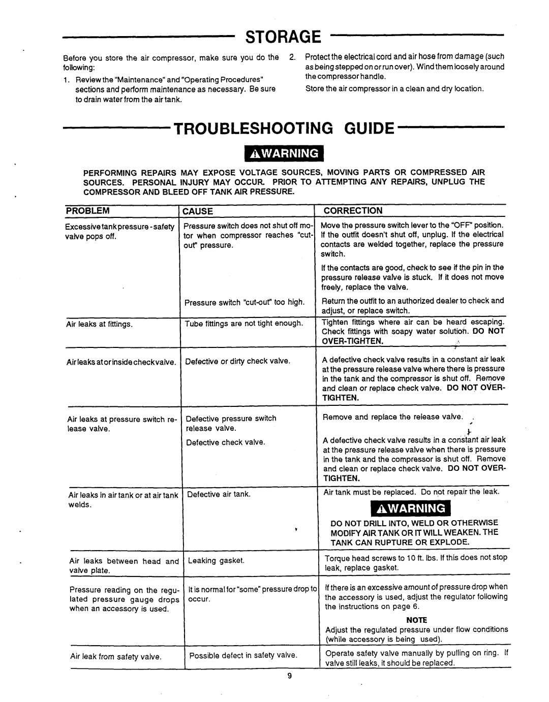 Makita MAC1200 owner manual Storage, Troubleshooting Guide, Problem, Correction, Awe 