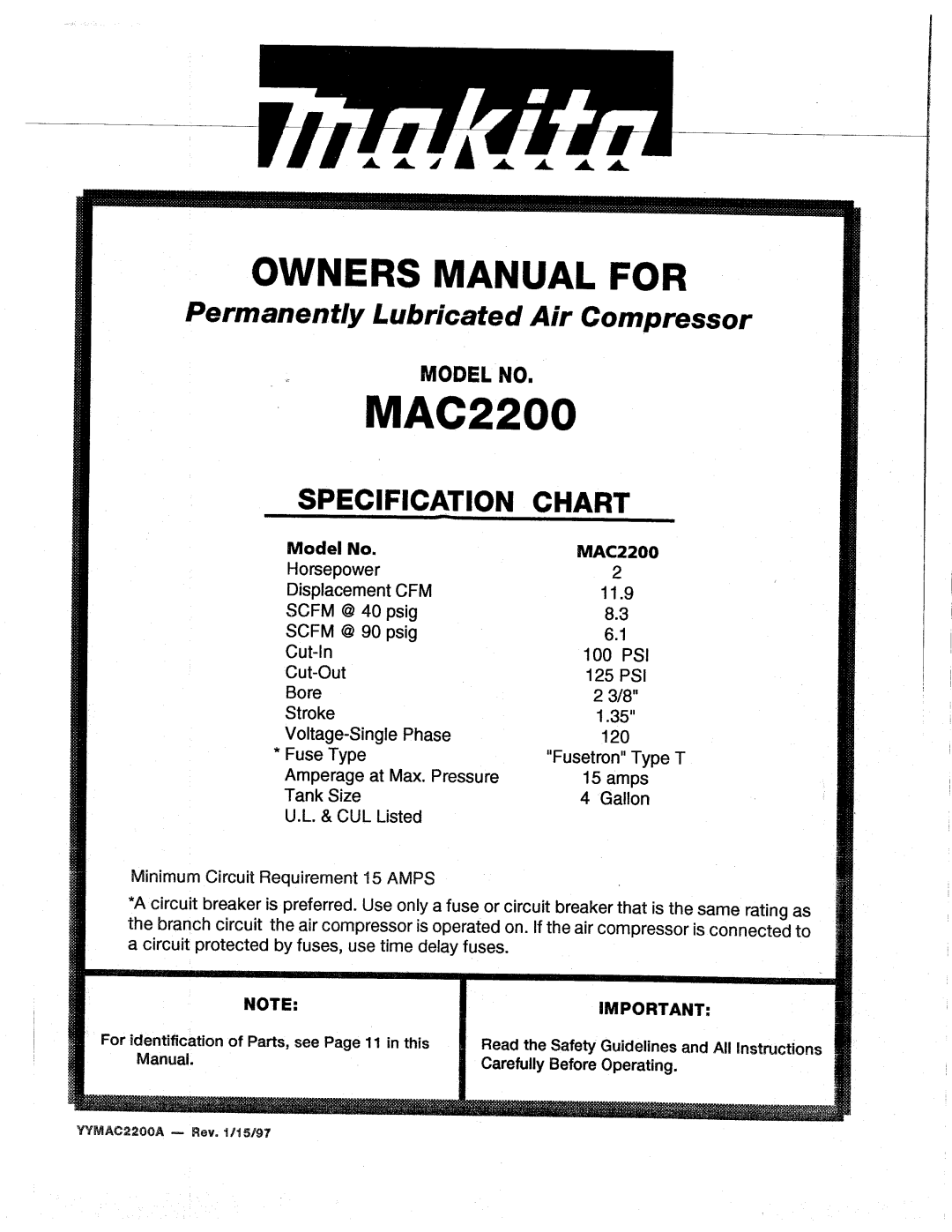 Makita MAC2200 manual 