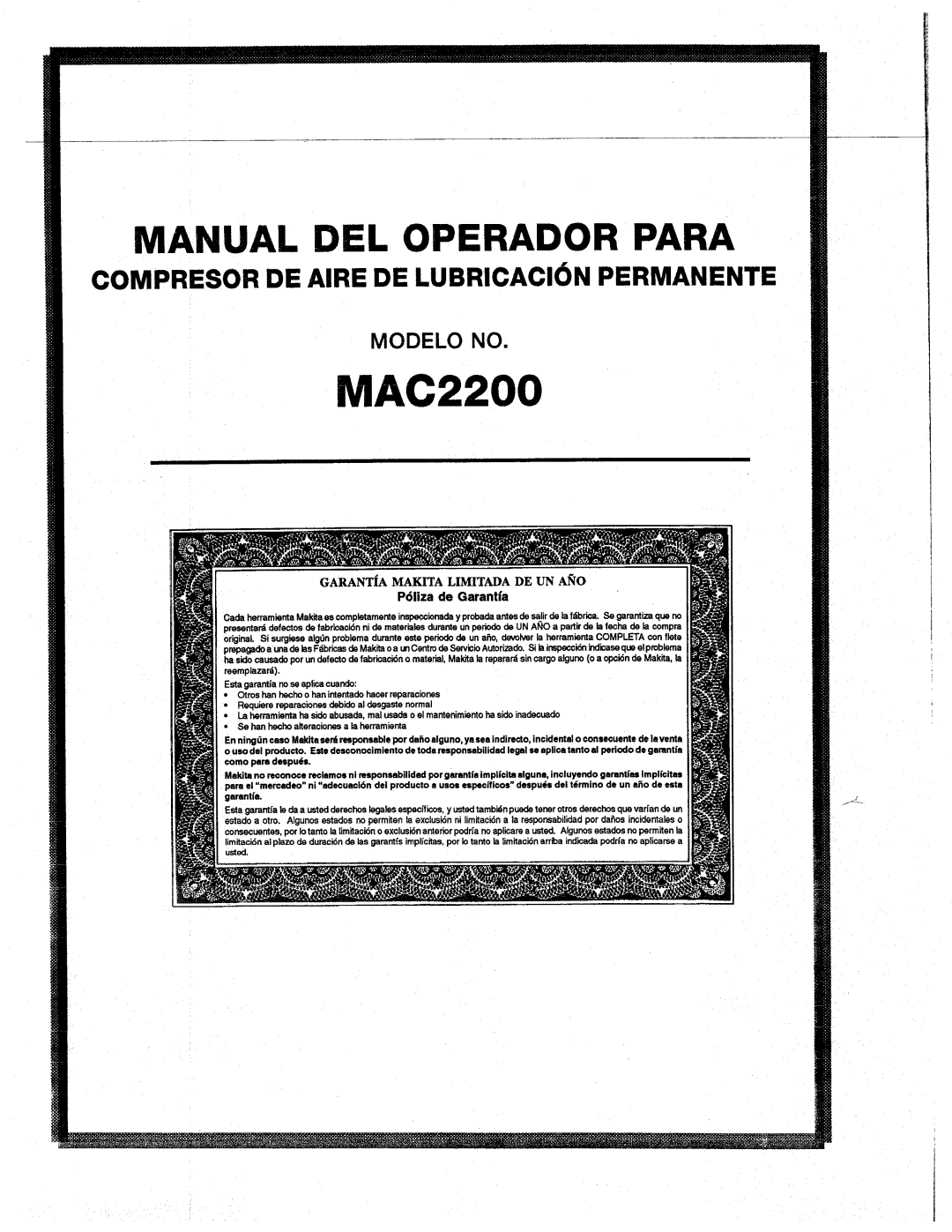 Makita MAC2200 manual 