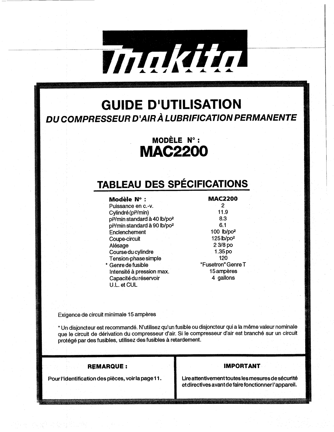 Makita MAC2200 manual 