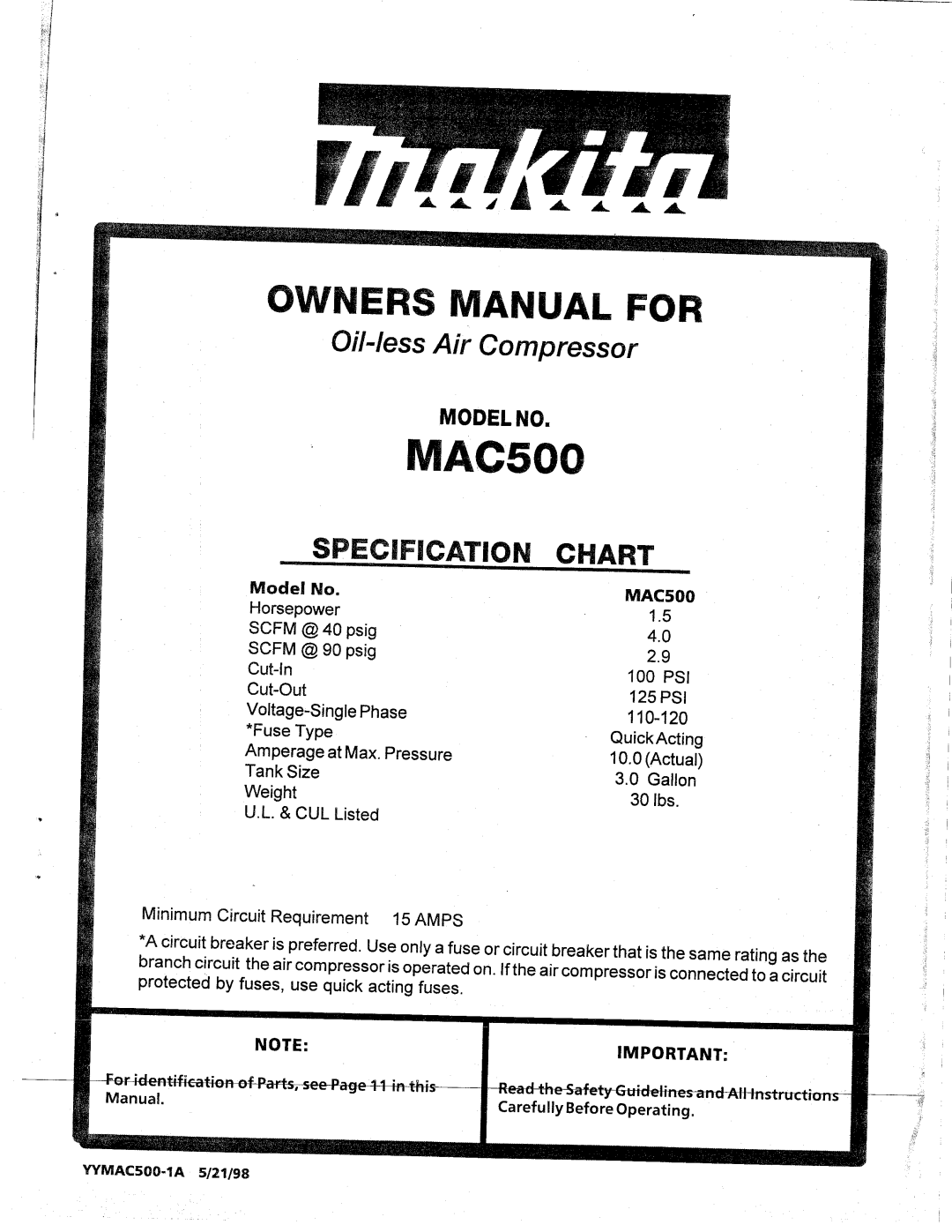 Makita MAC500 manual 