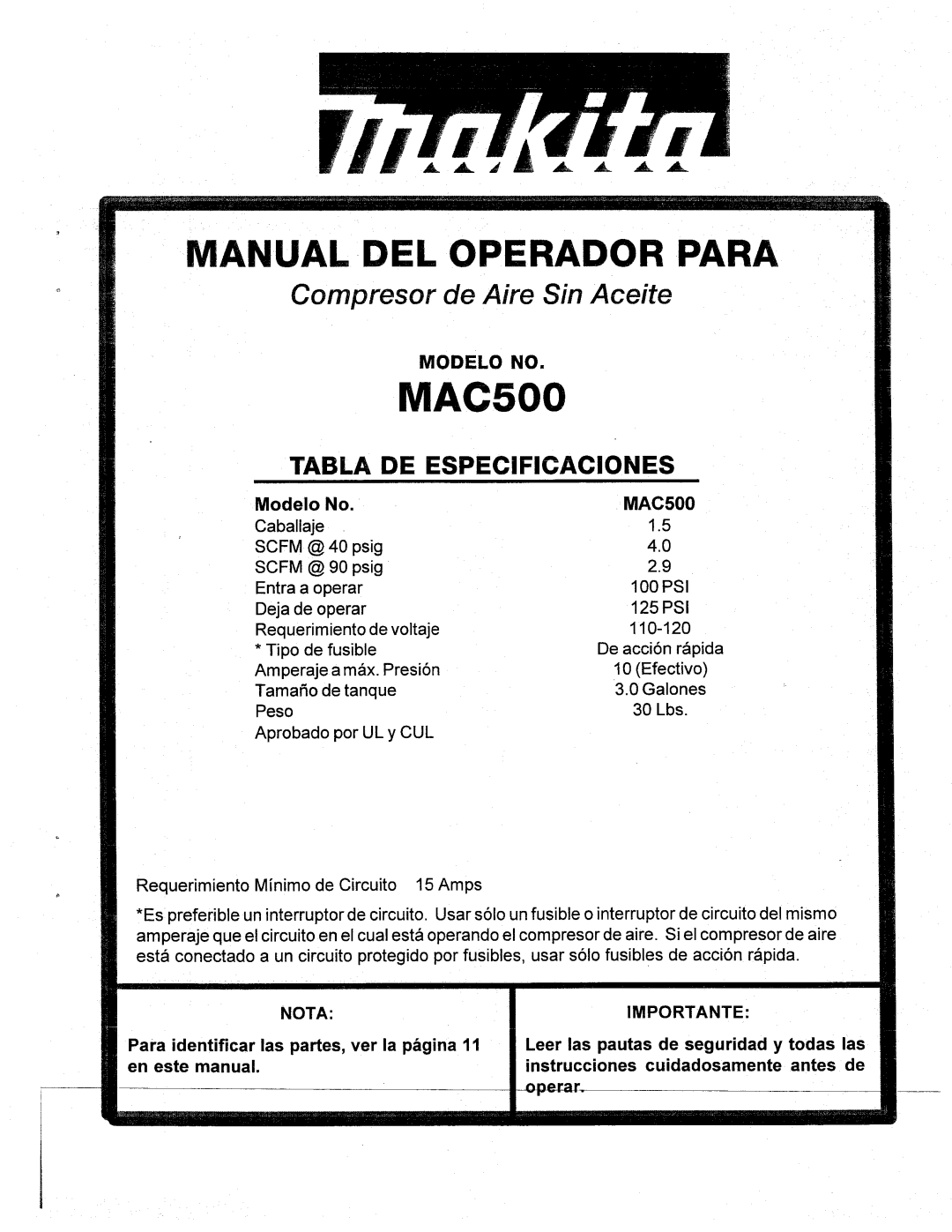 Makita MAC500 manual 