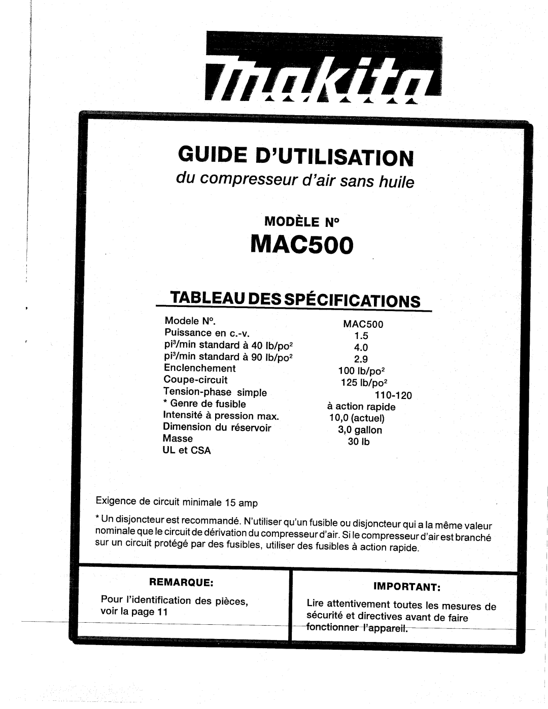 Makita MAC500 manual 