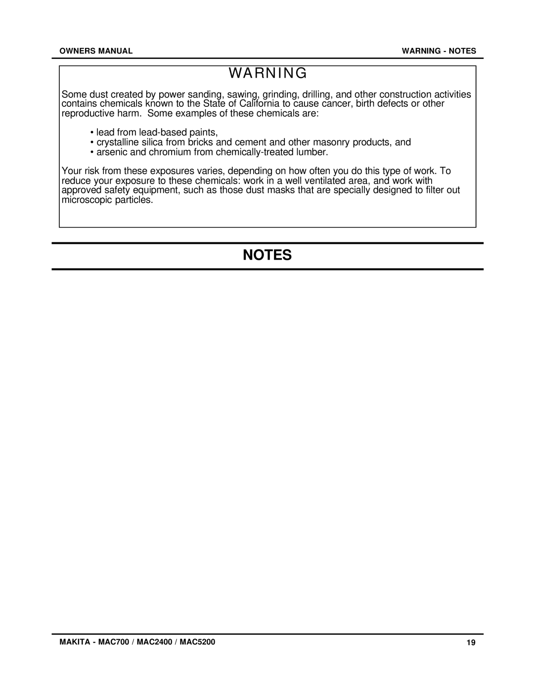 Makita owner manual Makita MAC700 / MAC2400 / MAC5200 