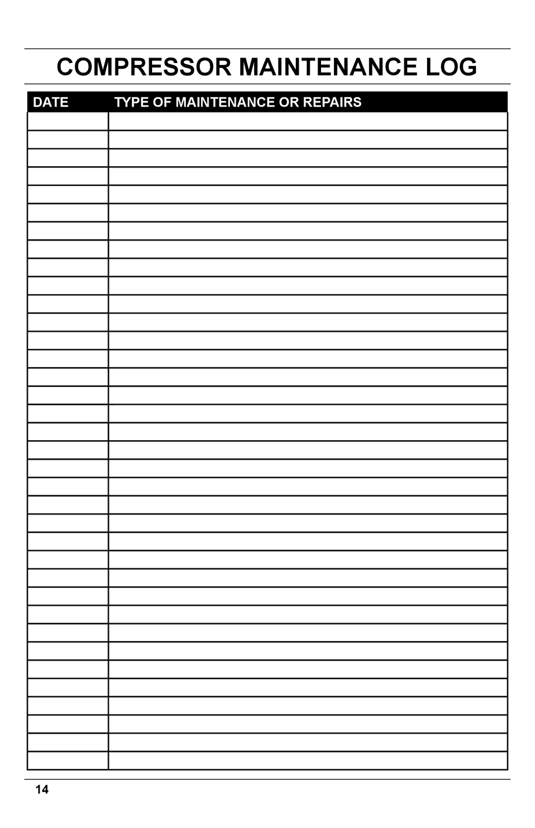 Makita MAC5500G operating instructions Compressor Maintenance LOG 