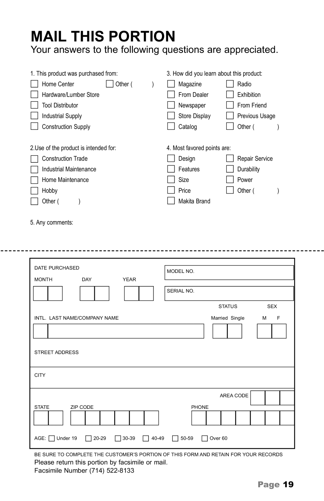 Makita MAC700 owner manual Mail this Portion 