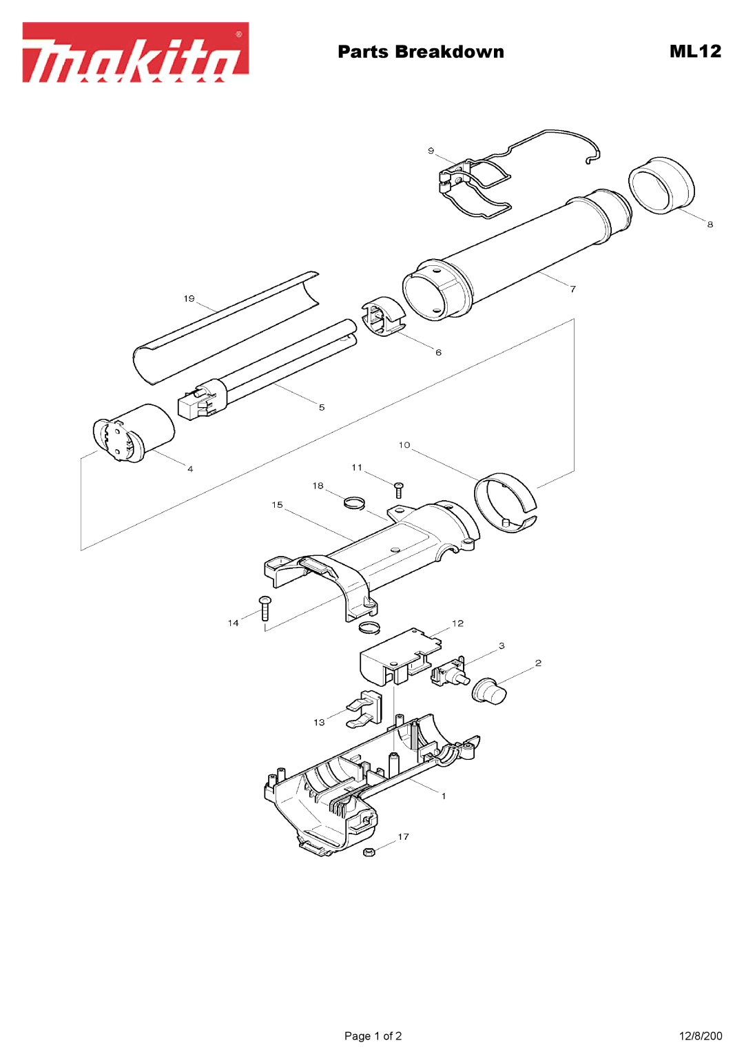 Makita ML12 manual Parts Breakdown 