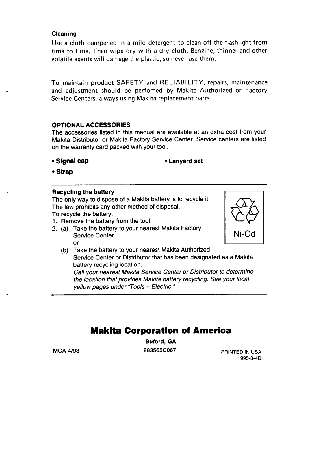 Makita ML900 instruction manual Makita Corporation of America 