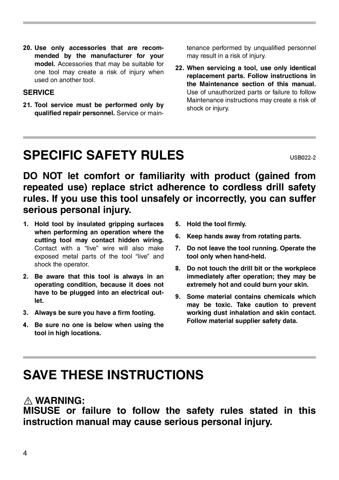 Makita MODEL 6019D instruction manual Specific Safety Rules, Service 