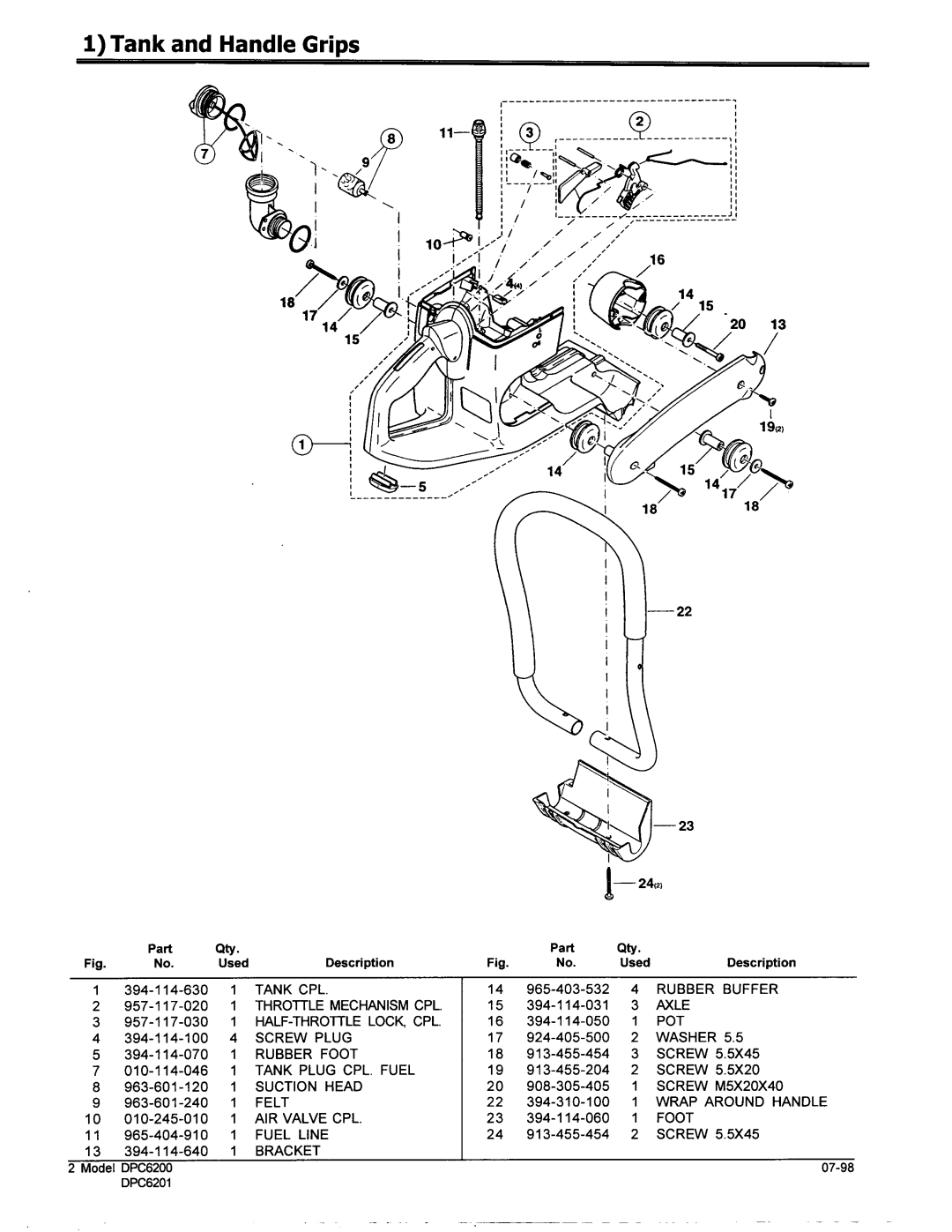 Makita Model DPC6200, Model DPC6201 manual Tank and Handle Grim 