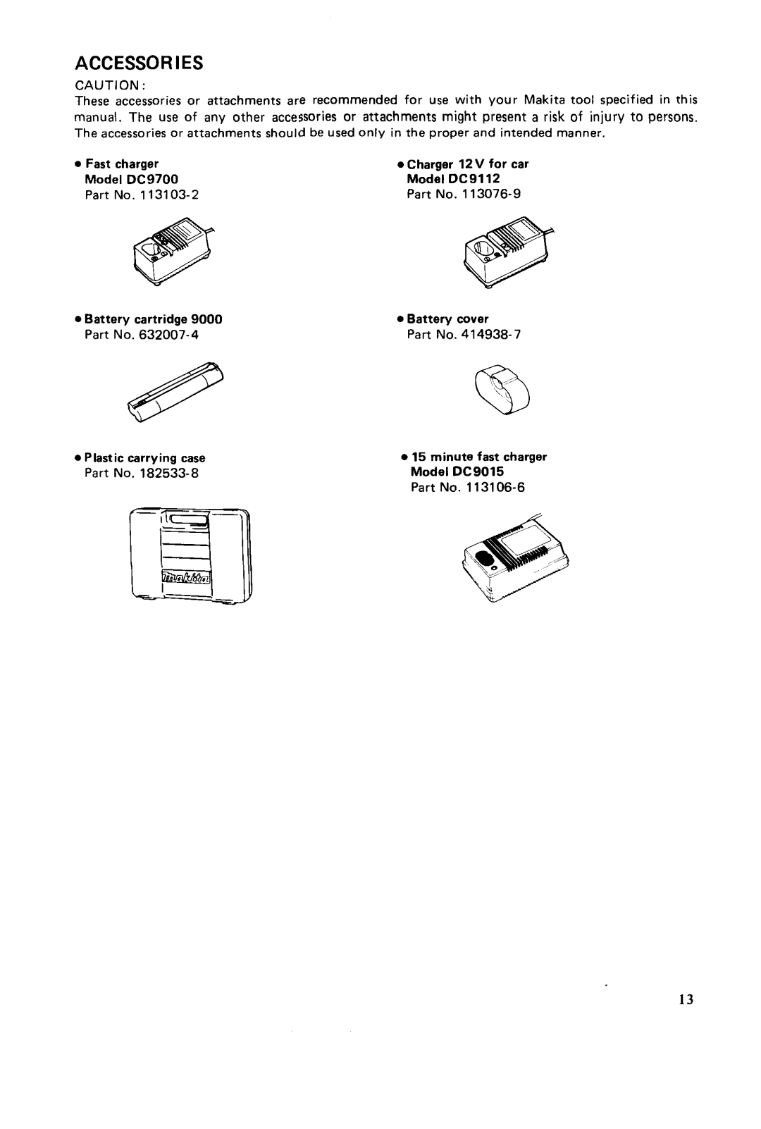 Makita Model T220DW instruction manual Accessories 