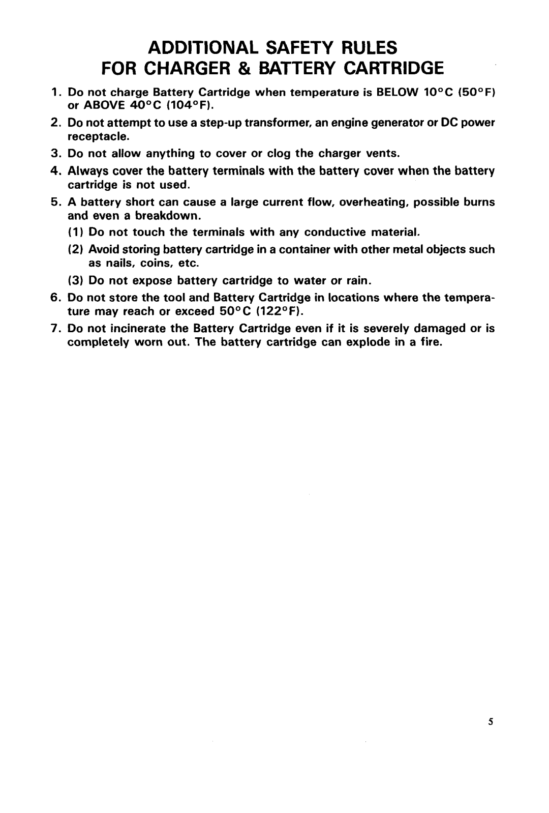 Makita Model T220DW instruction manual Additional Safety Rules For Charger & Battery Cartridge 