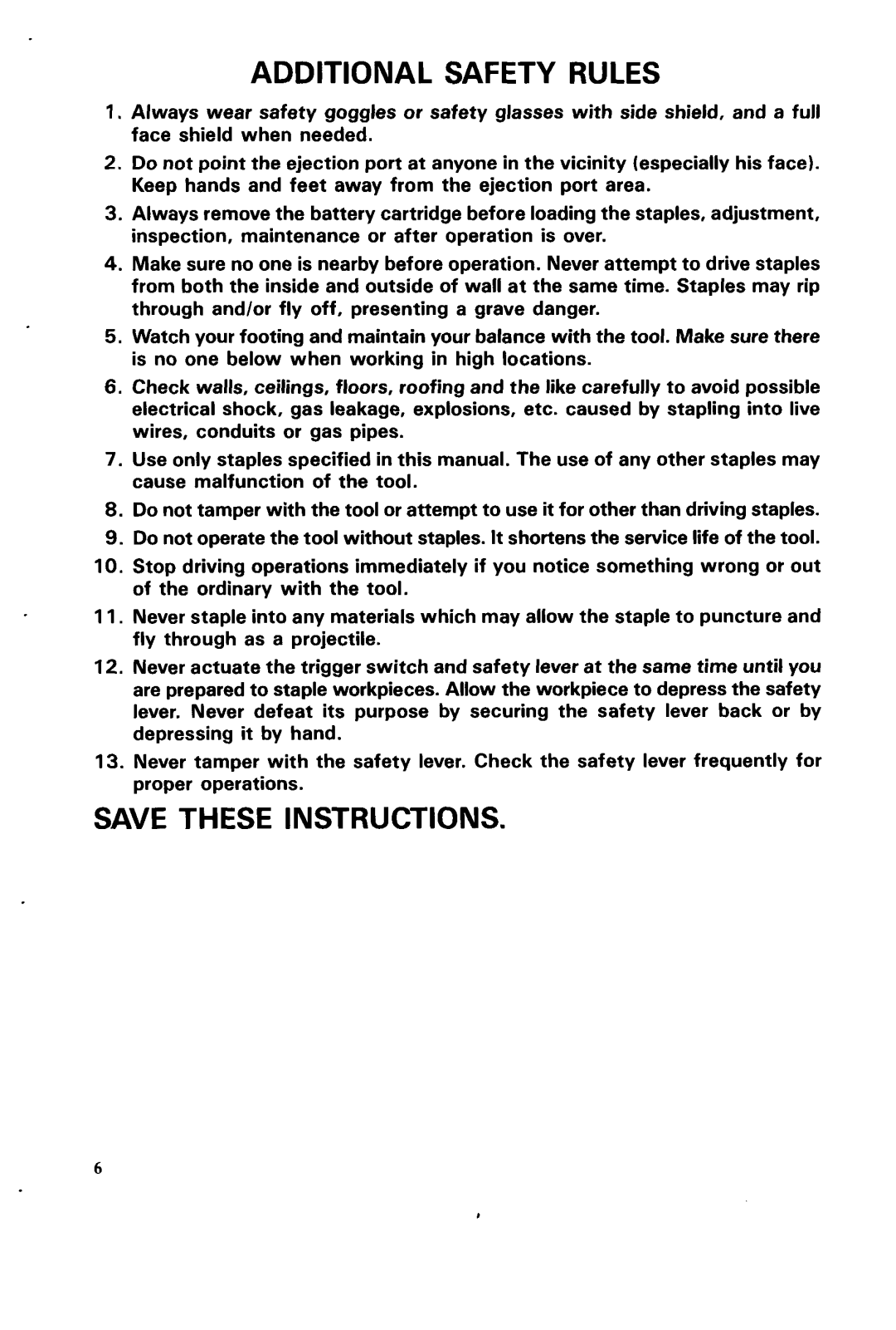 Makita Model T220DW instruction manual Additional Safety Rules 