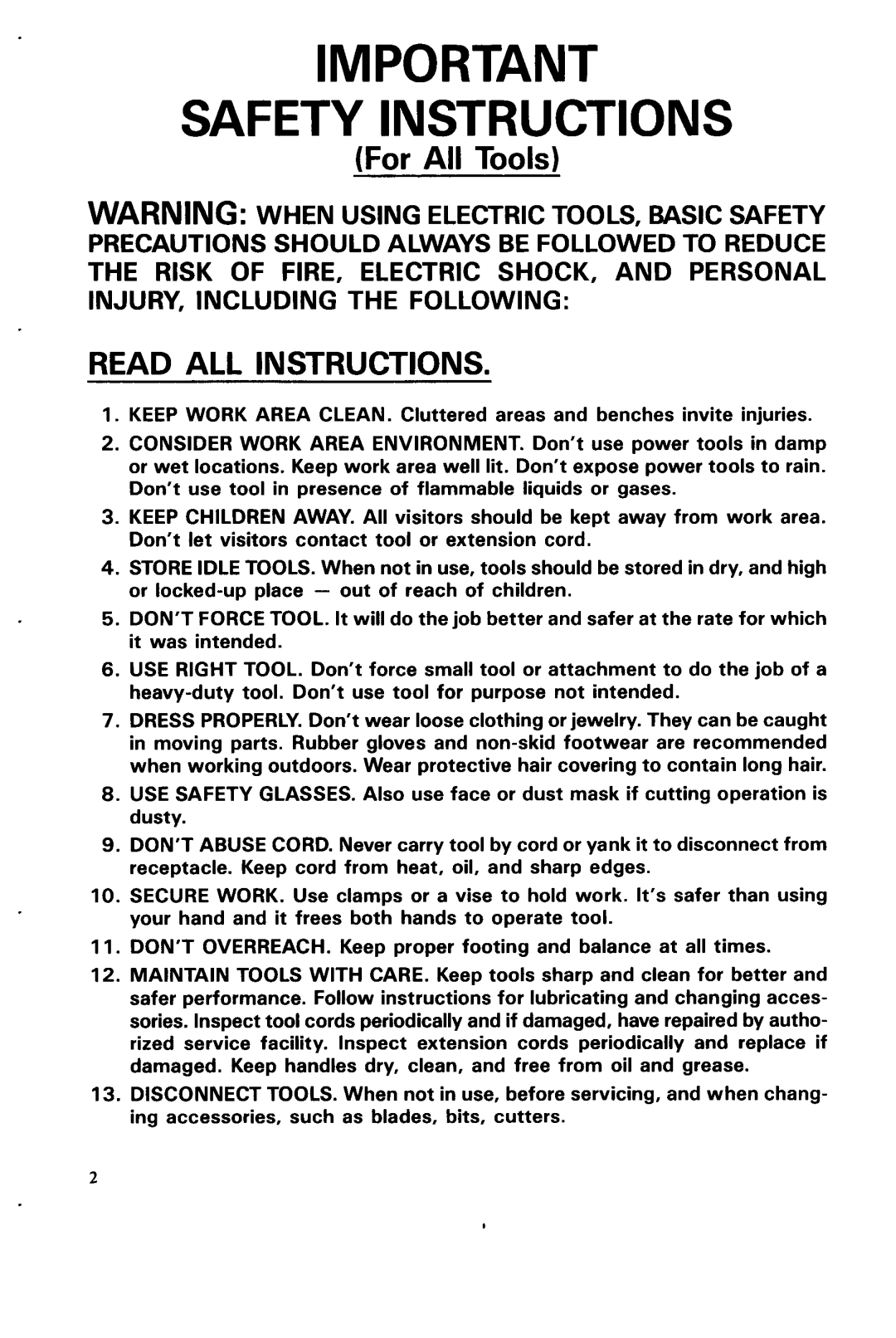Makita Model T220DW instruction manual Safety Instructions, For All Tools, Read All Instructions 