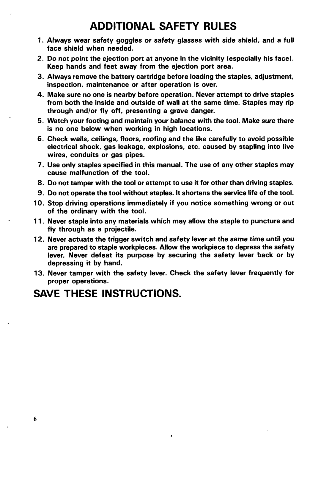 Makita Model T220DW instruction manual Additional Safety Rules, Save These Instructions 