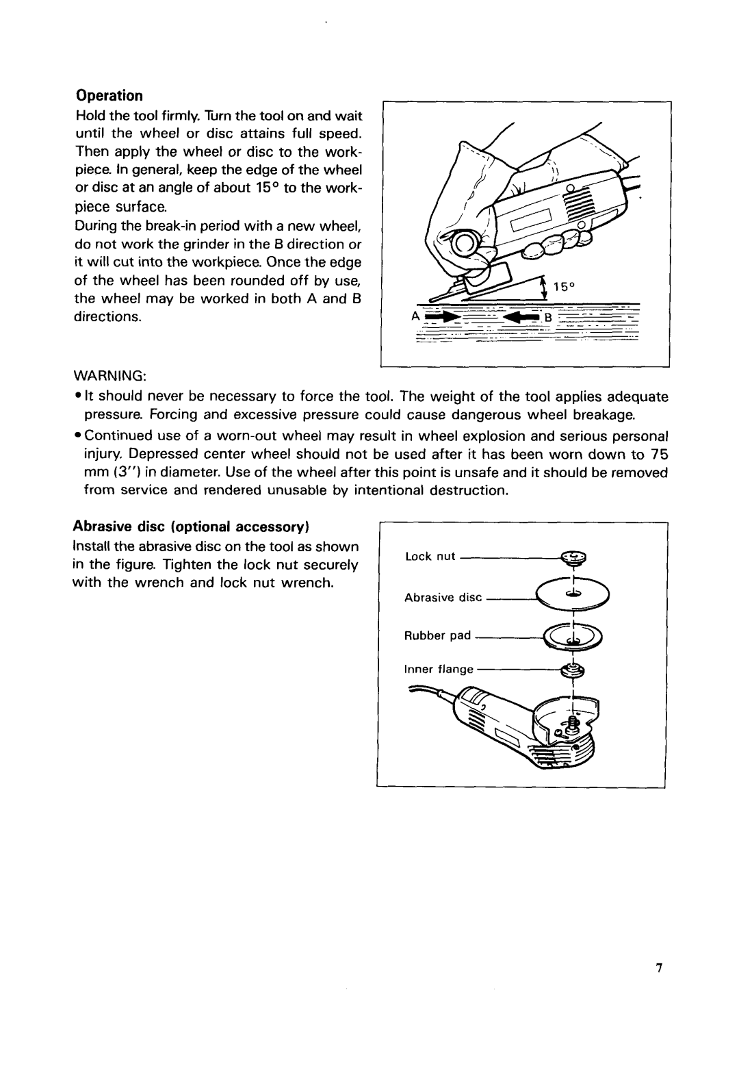 Makita N900 instruction manual Operation, Abrasive disc optional accessory 