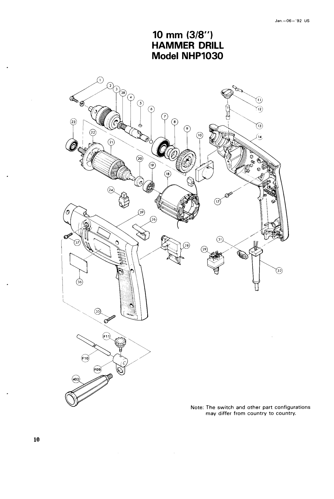 Makita NHPL030 instruction manual 10 mm 3/8 Hammer Drill Model NHP1030 