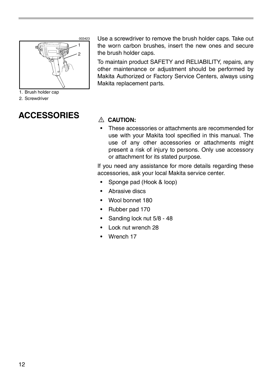 Makita PV7001C instruction manual Accessories 