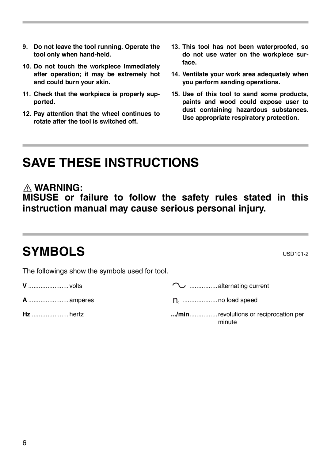 Makita PV7001C instruction manual Symbols 