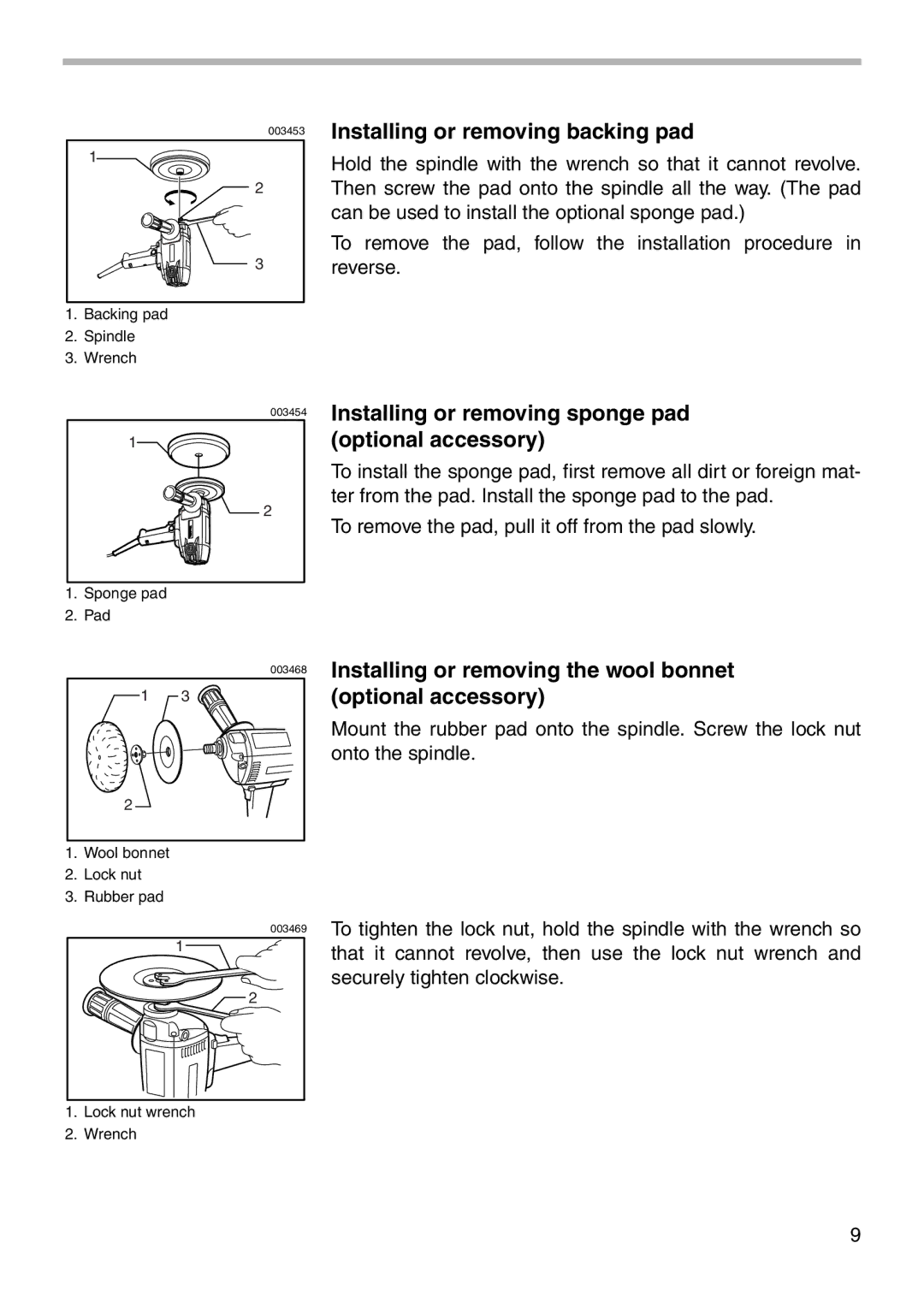 Makita PV7001C instruction manual Installing or removing backing pad, Installing or removing sponge pad optional accessory 