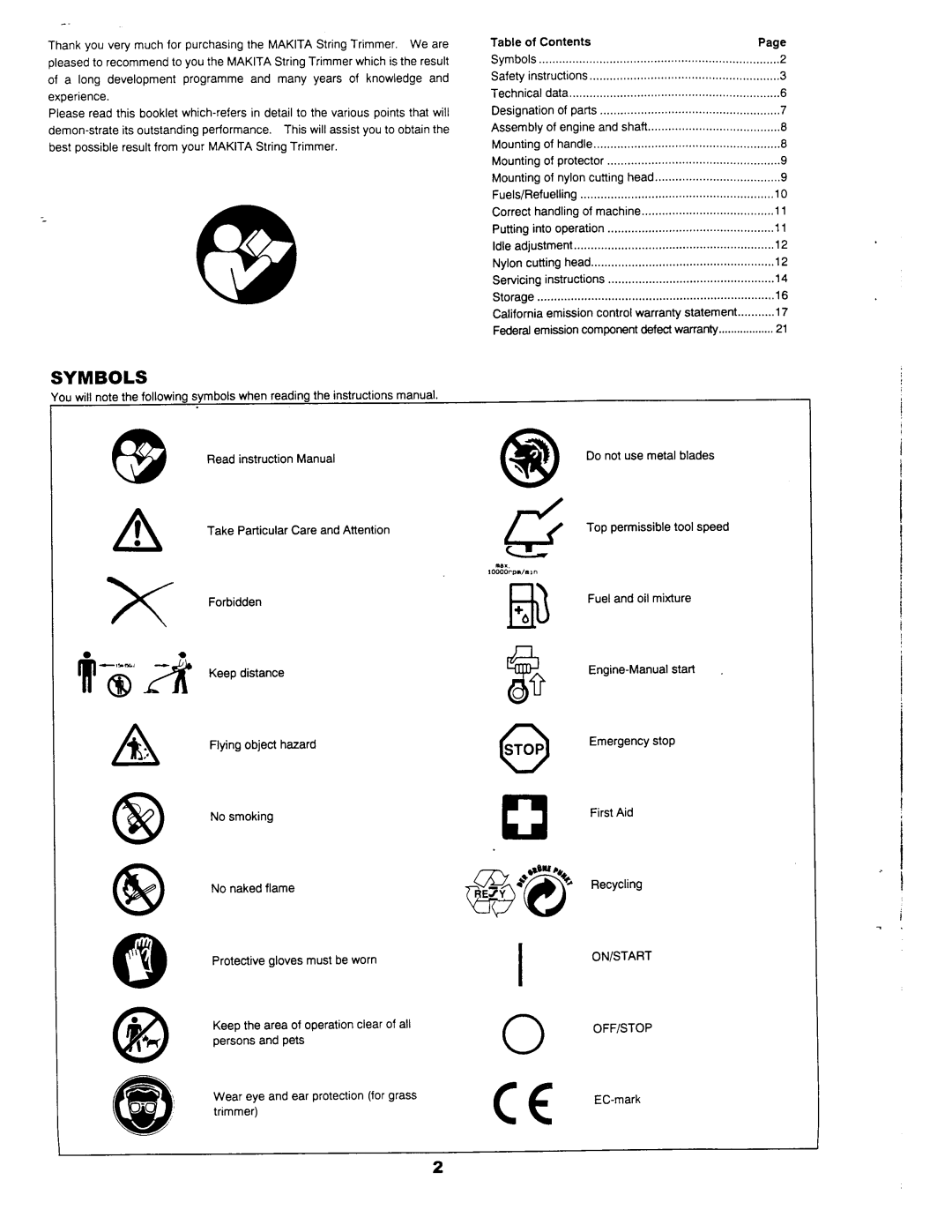 Makita RBC201 manual 