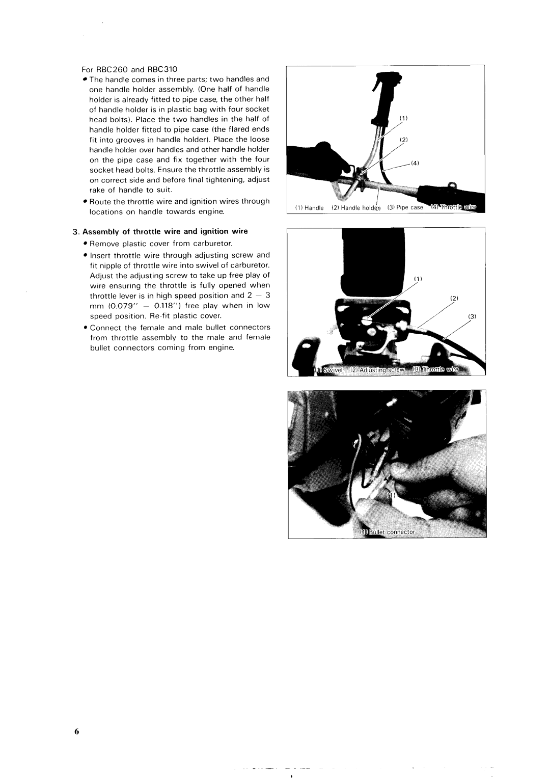 Makita RBC311, RBC230, RBC310, RBC260, RBC261 dimensions Assembly of throttle wire and ignition wire 