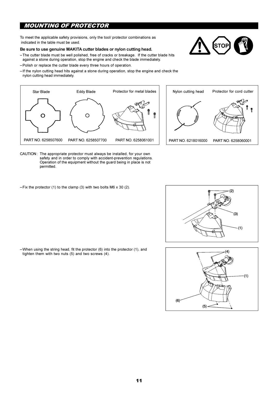 Makita RBC2500 instruction manual Mounting of Protector 