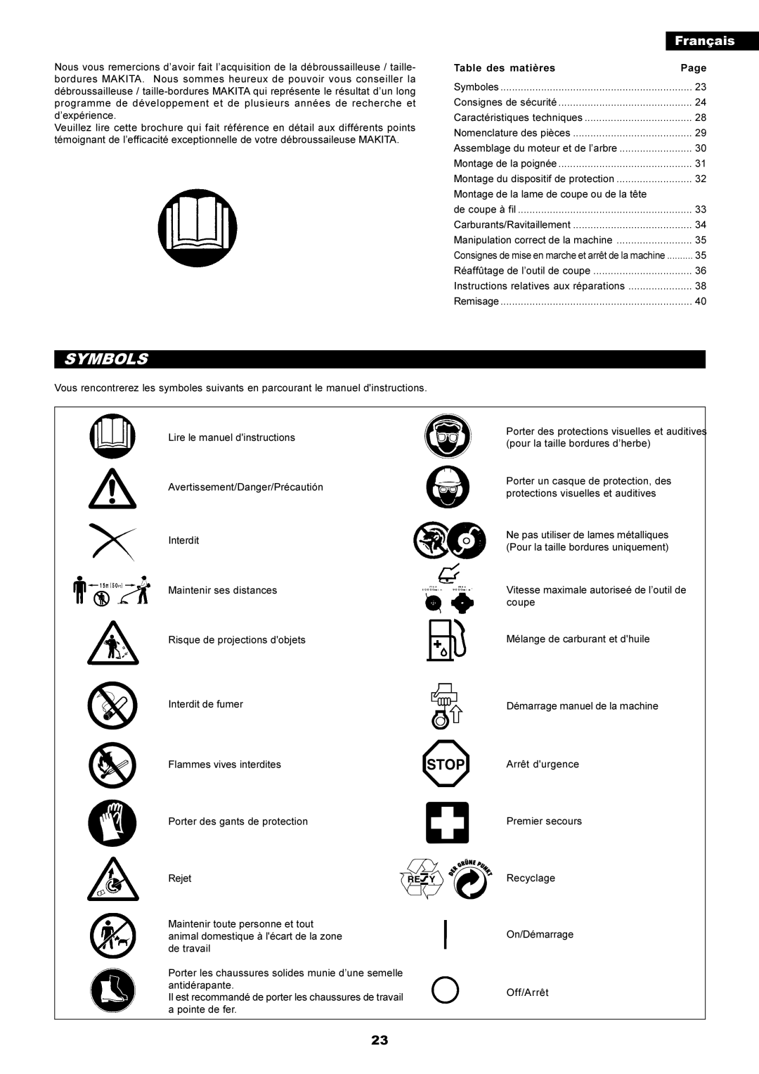 Makita RBC2500 instruction manual Français 