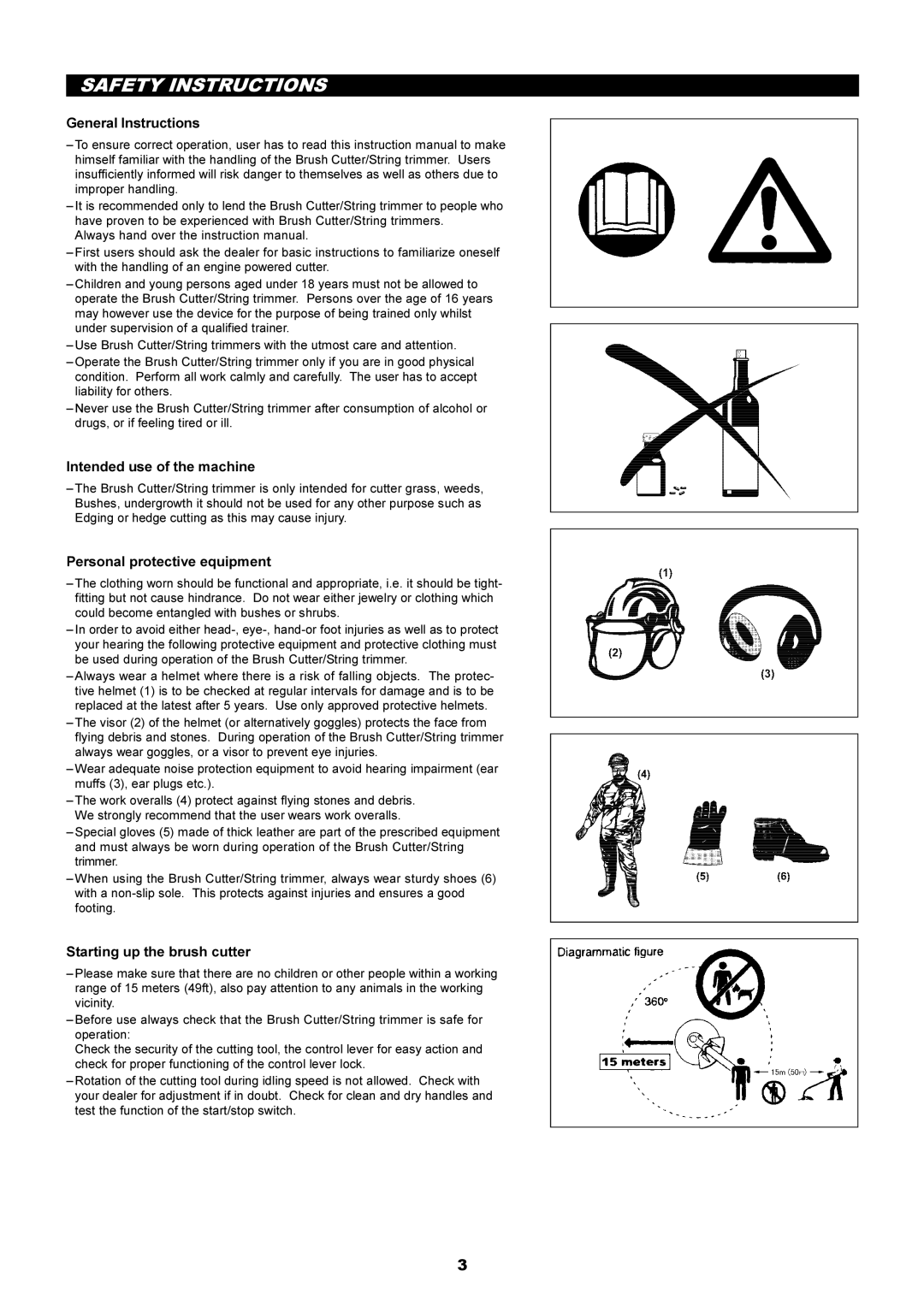 Makita RBC2500 Safety Instructions, General Instructions, Intended use of the machine, Personal protective equipment 