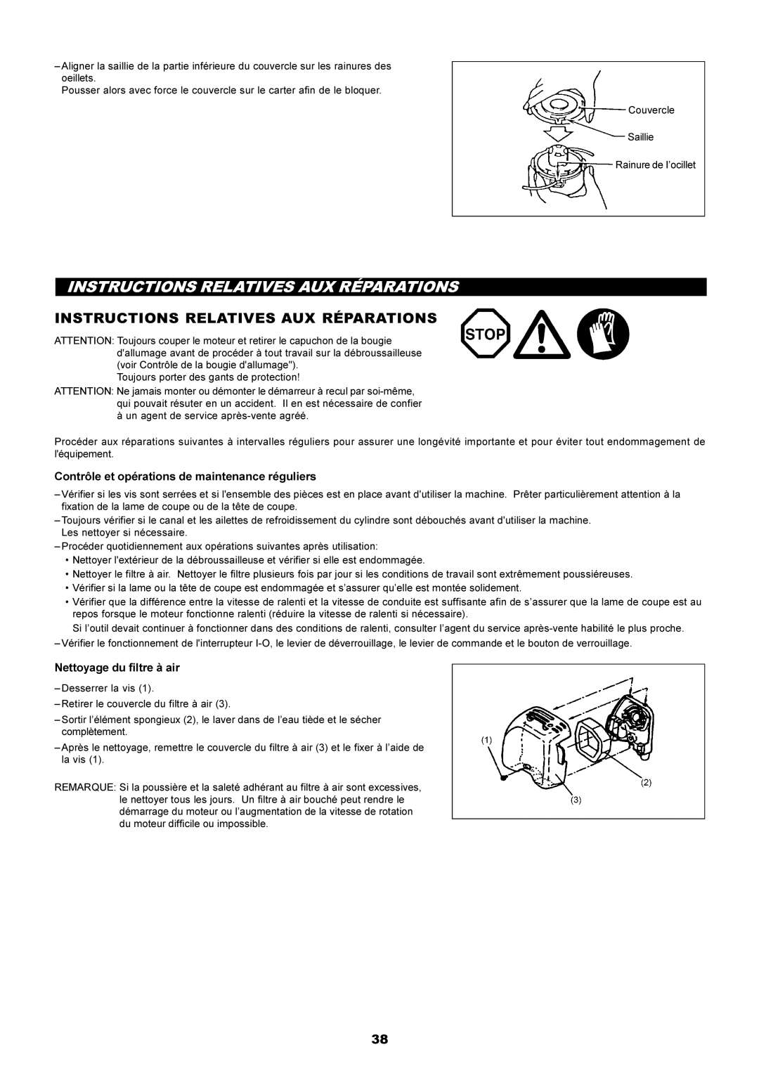 Makita RBC2500 instruction manual Instructions Relatives AUX Réparations, Contrôle et opérations de maintenance réguliers 