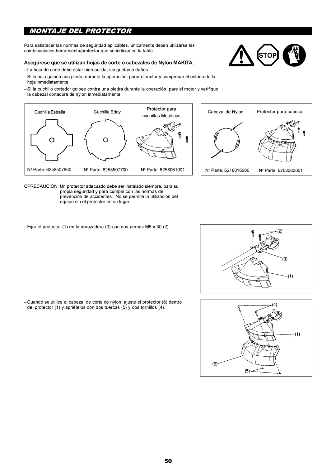 Makita RBC2500 instruction manual Montaje DEL Protector 