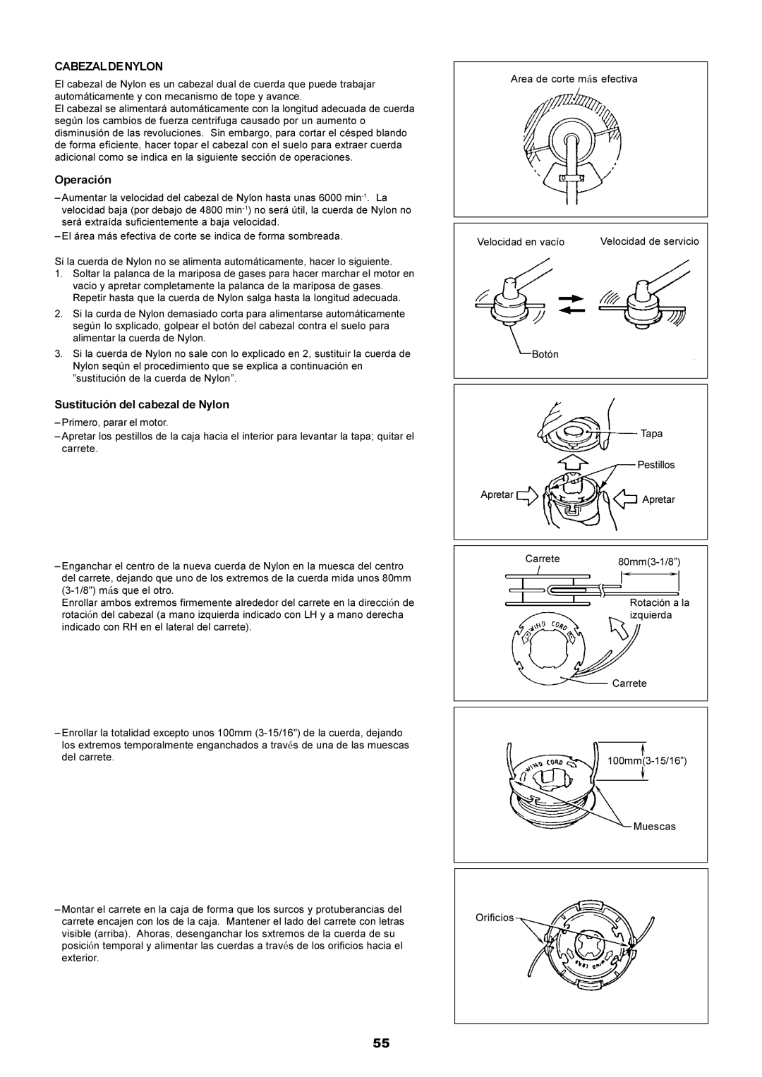 Makita RBC2500 instruction manual Operación, Sustitución del cabezal de Nylon 