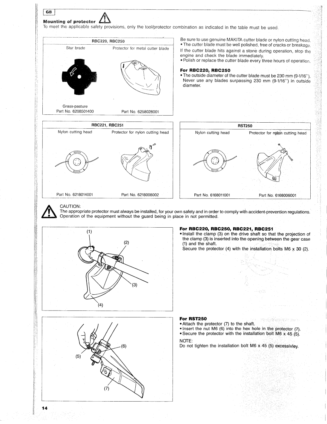 Makita RST250, RBC251, RBC221, RBC220, RBC250 manual 