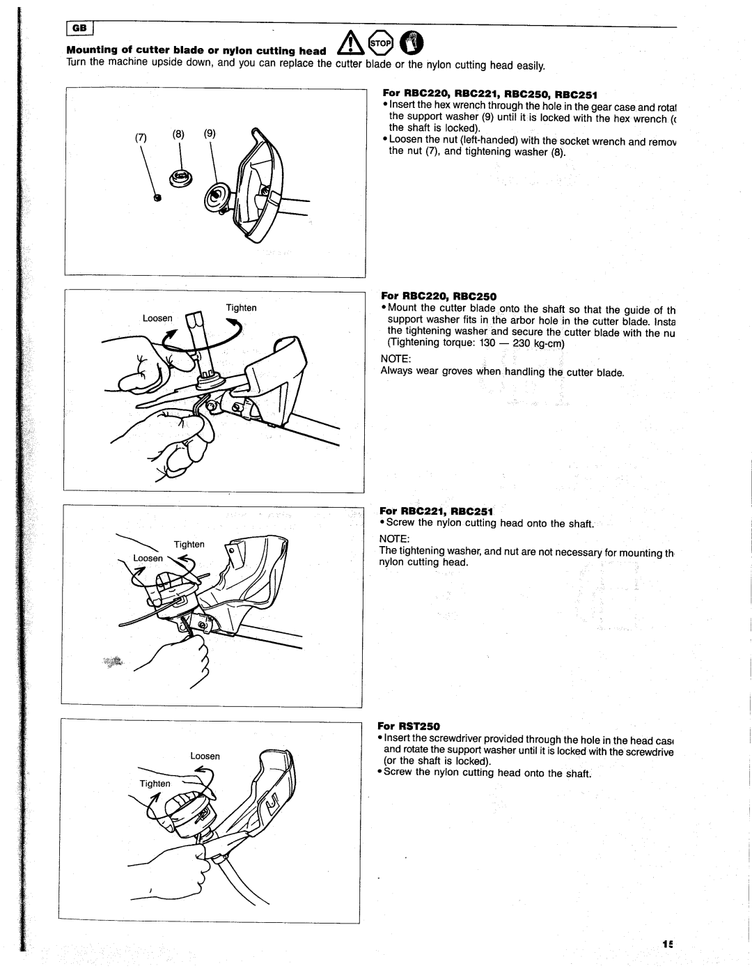 Makita RBC251, RBC221, RBC220, RBC250, RST250 manual 