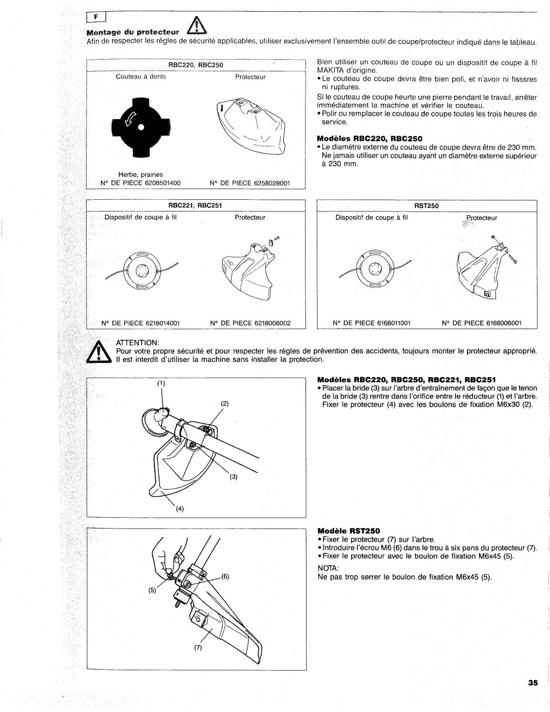 Makita RBC251, RBC221, RBC220, RBC250, RST250 manual 