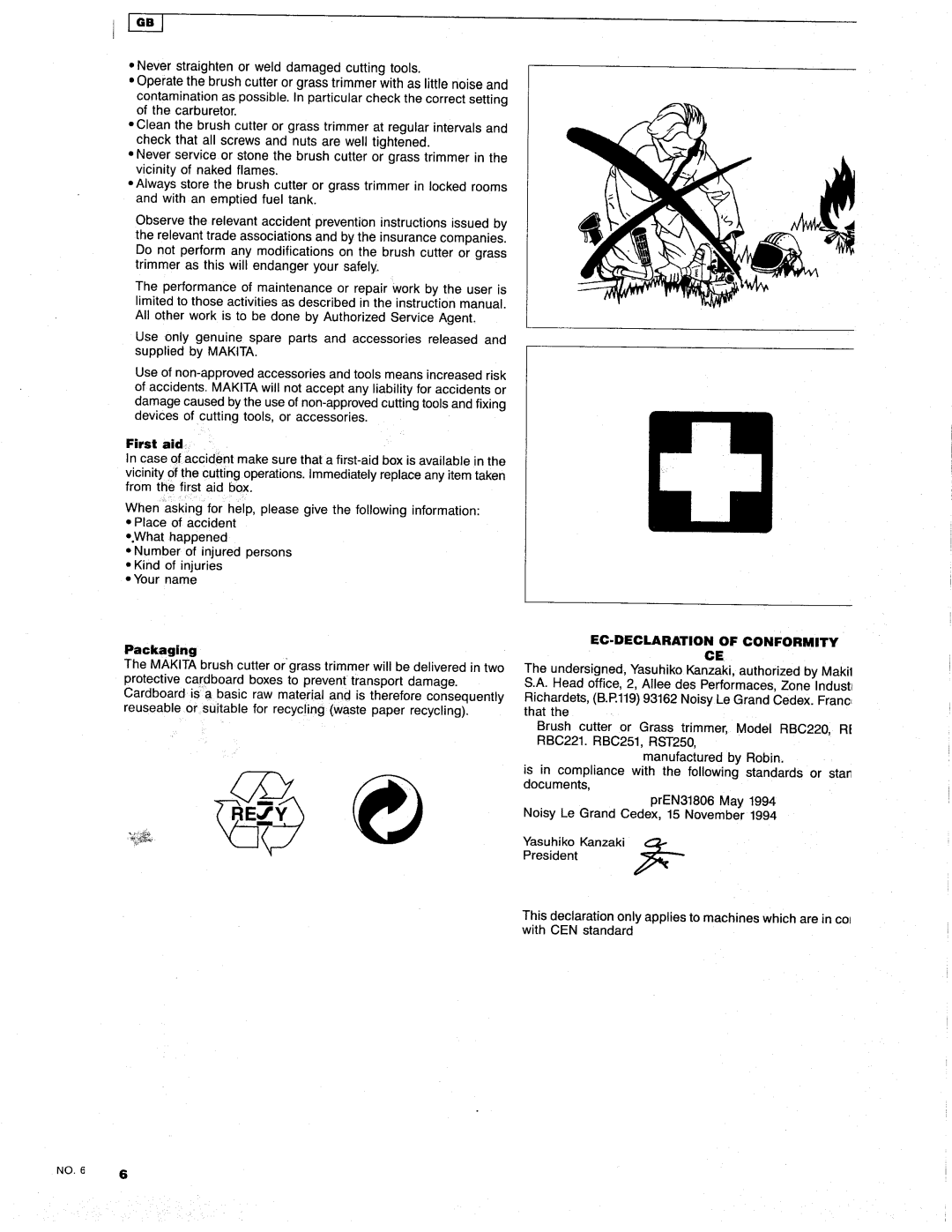 Makita RBC221, RBC251, RBC220, RBC250, RST250 manual 