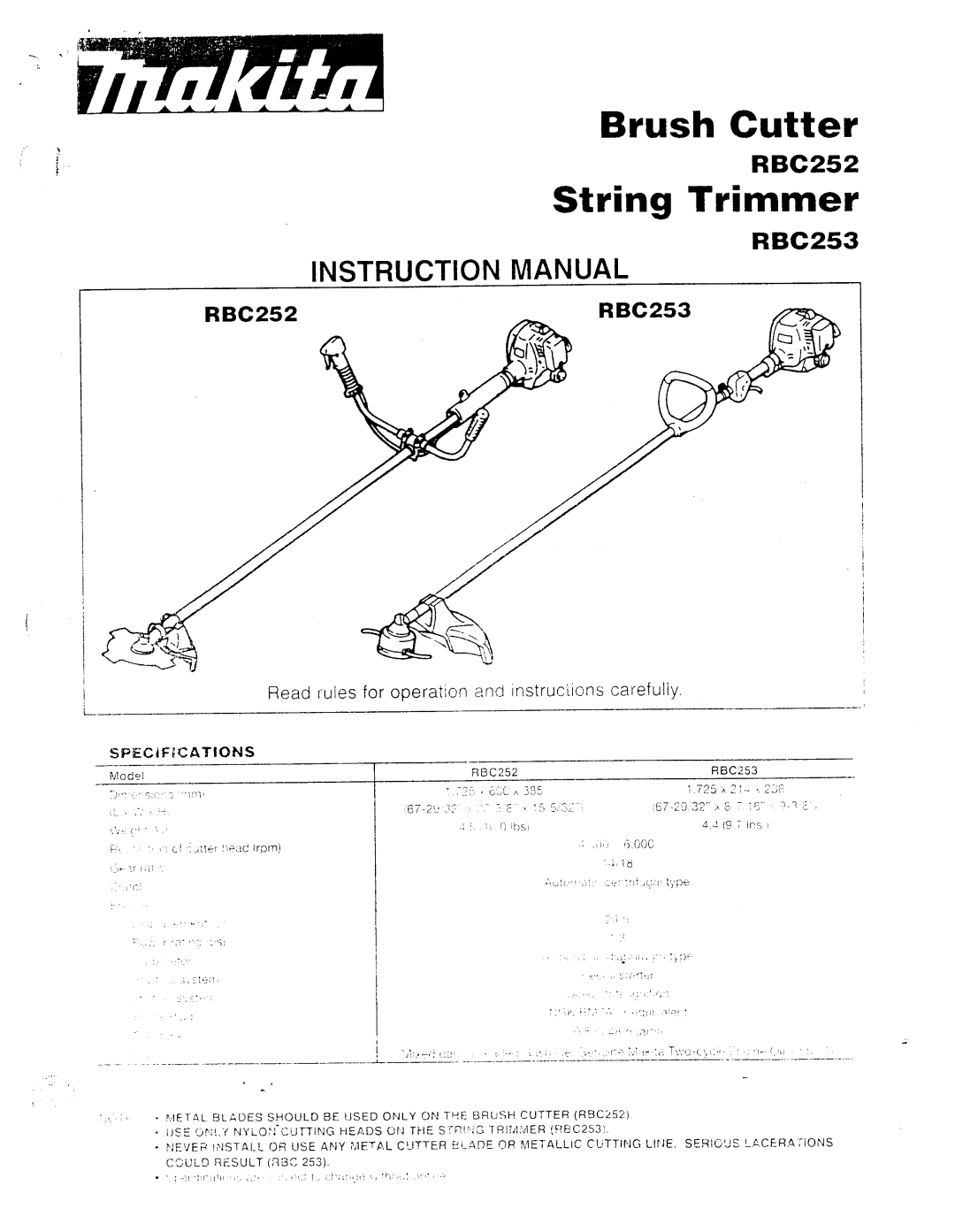 Makita RBC253, RBC252 instruction manual Brush Cutter, Read i uies for operation z-irldinstrucirons carefully 