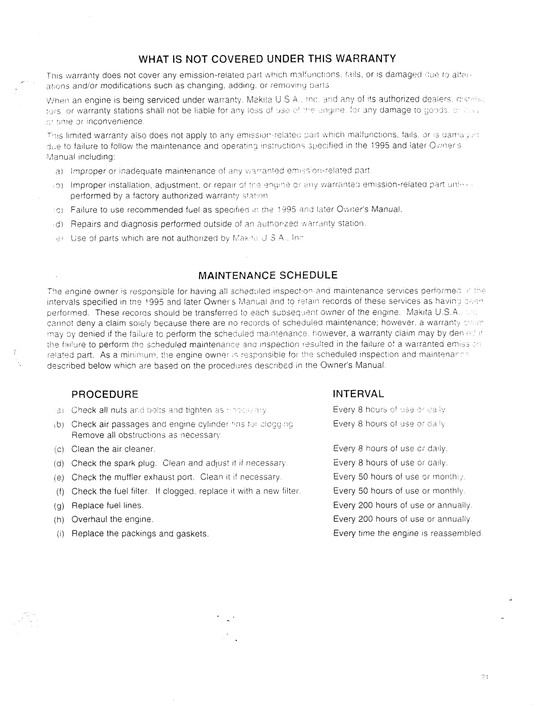 Makita RBC253, RBC252 instruction manual What is not Covered Under this Warranty 