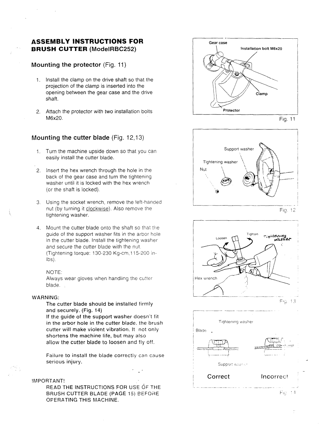 Makita RBC253, RBC252 instruction manual Assembly Instructions for, Mounting the protector Fig 