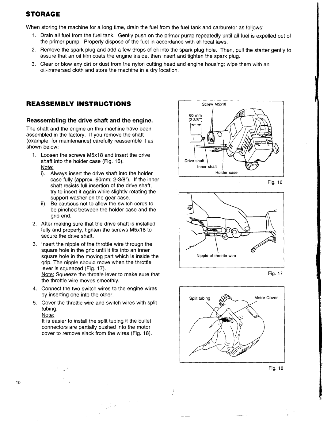 Makita RBC25A instruction manual Reassembly Instructions, Reassembling the drive shaft and the engine 