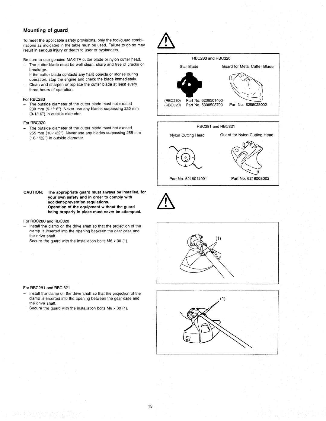 Makita RBC321, RBC320, RBC281, RBC280 manual 