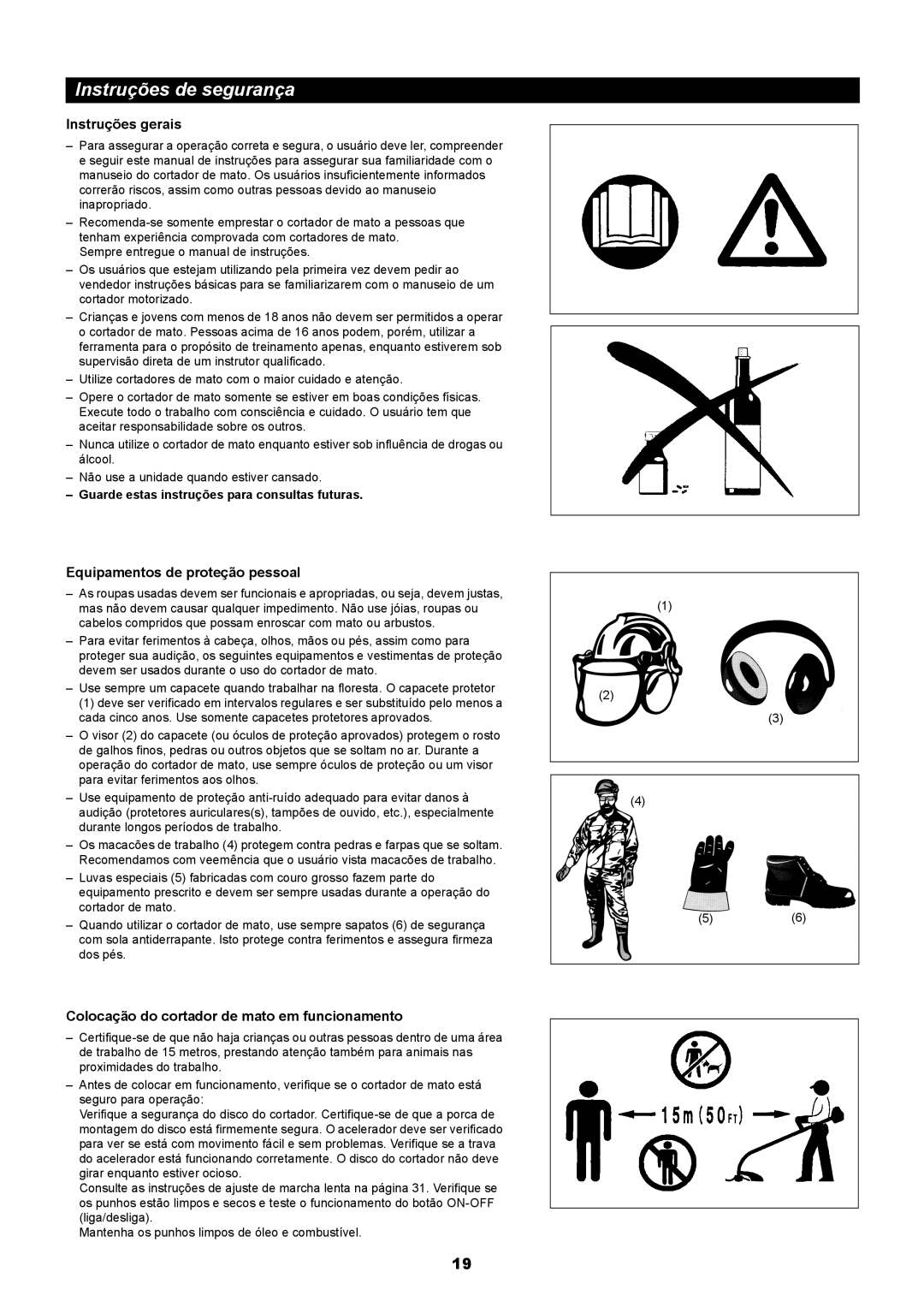 Makita RBC411 instruction manual Instruções de segurança, Instruções gerais, Equipamentos de proteção pessoal 